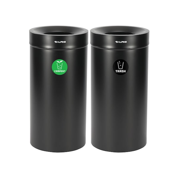 Alpine Industries 54 Gallon 2-StreamStainless Steel Compost Bin and Trash Can Black ALP475-27-BLK-CO-T - main